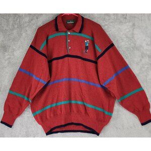 The Scotch House Sweater Mens‎ Large Red Striped Embroidered Golfer Vintage Wool